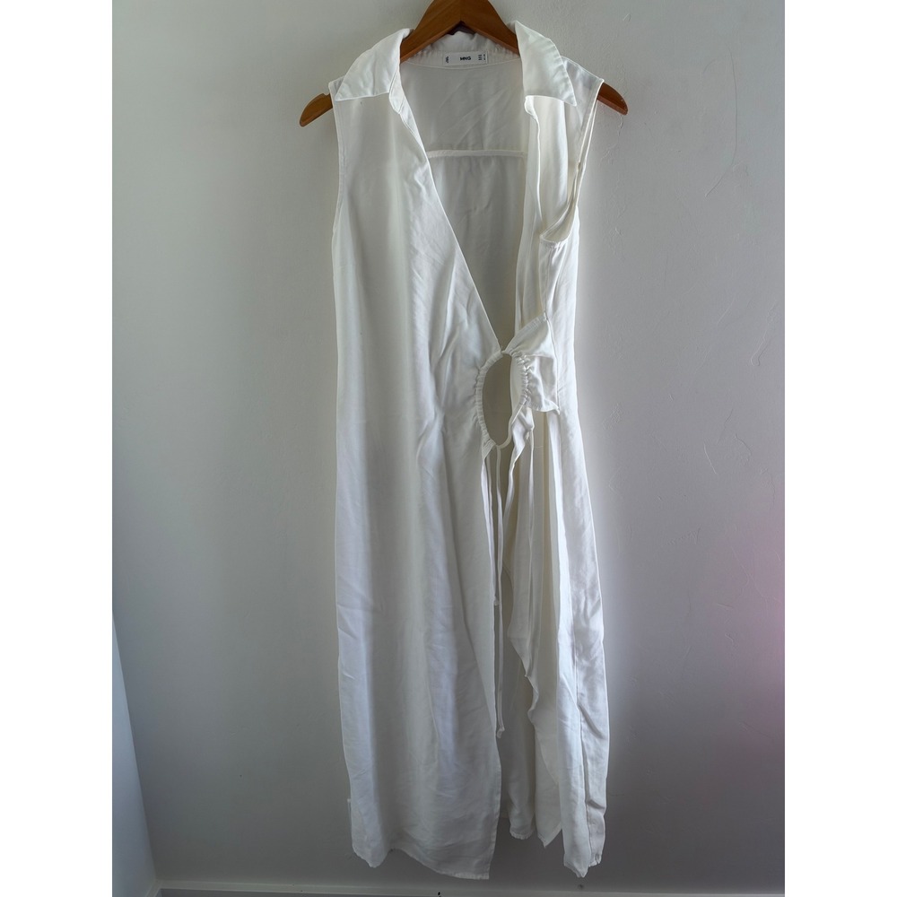 MNG Mango Womens White Sleeveless Side Tie Wrap Midi Dress Size 6 M
